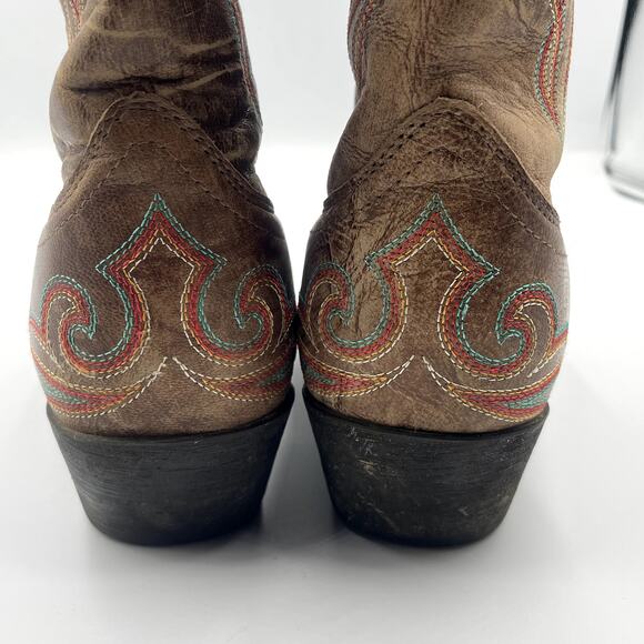 Ariat Distressed Embroidered Brown Leather Boots 6.5 B Heels Multicolored - Picture 9 of 12